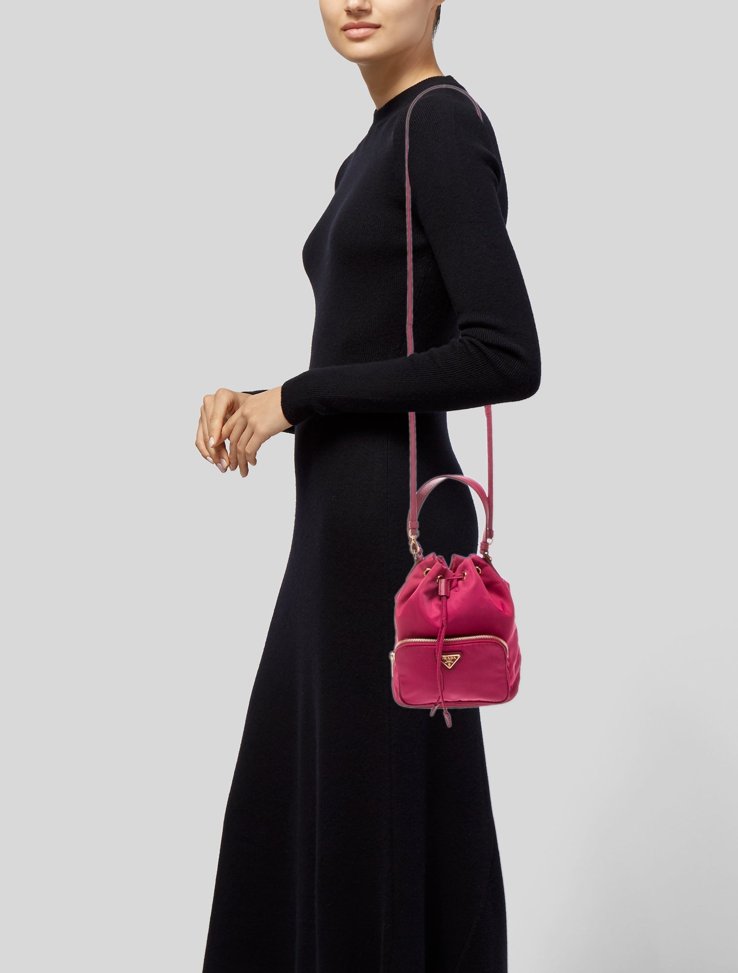 Prada Saffiano Leather Duet Re-Nylon Bucket Bag Mini